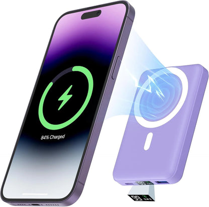 Wireless Portable Charger, 10000Mah Magnetic Power Bank LED Display 22.5W PD Fast Charging Battery Pack for Iphone 16/15/14/13/12/Mini/Pro/Pro Max-Purple