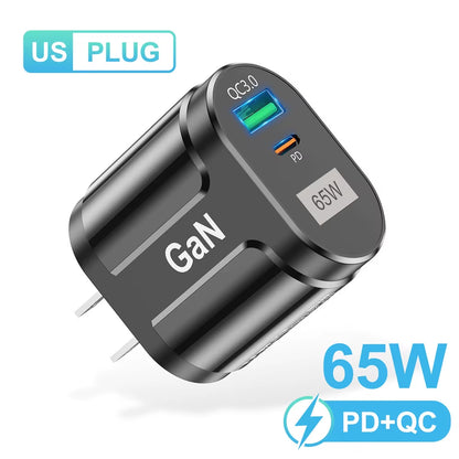 65W Gan USB Charger AU EU US UK Plug Fast Charging Tablet Laptop USB C Quick Charge QC 3.0 Mobile Phone Charger Travel